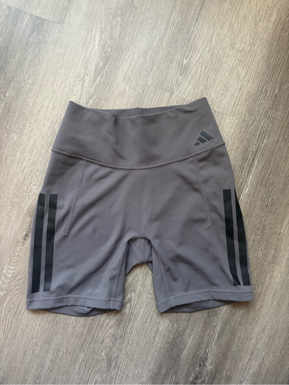 adidas Gray High-Rise Performance Bike Shorts with Black Stripes
